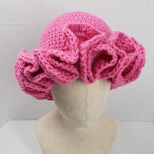 Pink Crochet Ruffled Hat
